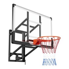 VEVOR Wall Mount Basketball Hoop, 54-inch PC Backboard Mounted Basketball Hoop Outdoor with Hand-Crank Adjustment, 0.11 inch Thickened Backboard