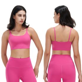 Women Strap Sport Bras Padded Strappy Crop Square Neck Low Impact Bras Sexy Fitness Tank Tops with Removable Pads Flat Straps for Gym Yoga Workout Run (Option: BraPinkL)