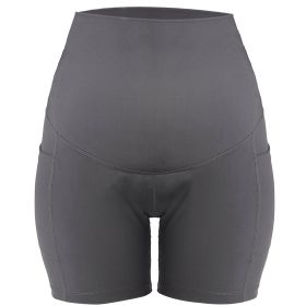 Women Maternity Shorts Seamless Pregnancy Underwear Shapewear Fitness Yoga Running Shorts High Waist Over The Belly Pants with Two Side Pockets (Option: PregnantShortsGRYL)