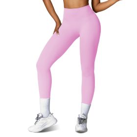 Women\'s High Waist Workout Leggings Tummy Control Compression Yoga Tight Pants Gym Pants Athletic Running Leggings with 25In Inseam No Front Seam (Option: LeggingsPinkS)