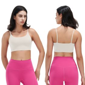 Women Strap Sport Bras Padded Strappy Crop Square Neck Low Impact Bras Sexy Fitness Tank Tops with Removable Pads Flat Straps for Gym Yoga Workout Run (Option: BraIvoryS)