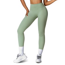 Women\'s High Waist Workout Leggings Tummy Control Compression Yoga Tight Pants Gym Pants Athletic Running Leggings with 25In Inseam No Front Seam (Option: LeggingsGreenXL)