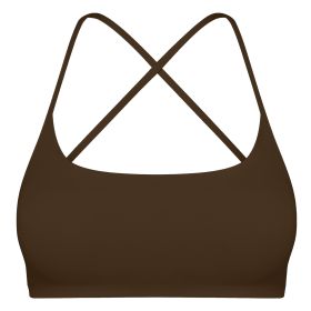 Women Cross Back Sport Bras Padded Strappy Crop Open Back Low Impact Bras Sexy Fitness Tank Tops with Removable Pads Thin Straps for Gym Yoga Workout (Option: BraBrownL)