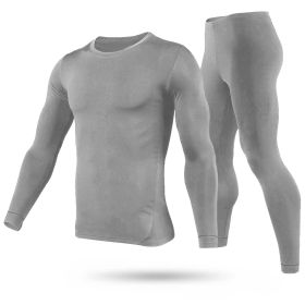 Men Thermal Underwear Set Long Johns Pants Long Sleeve Soft Underwear Kit Top Bottom Winter Sports Suits (Option: LongJohnsGreyM)