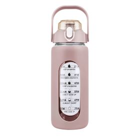 64Oz Glass Water Bottle Sports Water Bottle Motivational Water Bottle Water Intake Tracker Bottle with Straw Time Marker Silicone Sleeve Handle for Gy (Option: Bottle64OZCoffee)