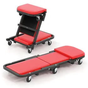 Foldable Garage Creeper With Padded Seat, 6 Universal Casters Dual-Mode Repair Tool For Workshop (Option: defaulttitle)