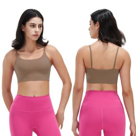 Women Strap Sport Bras Padded Strappy Crop Square Neck Low Impact Bras Sexy Fitness Tank Tops with Removable Pads Flat Straps for Gym Yoga Workout Run (Option: BraBrownM)