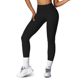 Women\'s High Waist Workout Leggings Tummy Control Compression Yoga Tight Pants Gym Pants Athletic Running Leggings with 25In Inseam No Front Seam (Option: LeggingsBlackL)