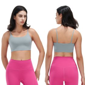 Women Strap Sport Bras Padded Strappy Crop Square Neck Low Impact Bras Sexy Fitness Tank Tops with Removable Pads Flat Straps for Gym Yoga Workout Run (Option: BraGreyM)
