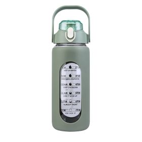 64Oz Glass Water Bottle Sports Water Bottle Motivational Water Bottle Water Intake Tracker Bottle with Straw Time Marker Silicone Sleeve Handle for Gy (Option: Bottle64OZGreen)