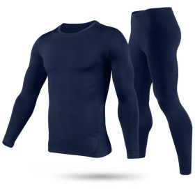 Men Thermal Underwear Set Long Johns Pants Long Sleeve Soft Underwear Kit Top Bottom Winter Sports Suits (Option: LongJohnsNavyM)
