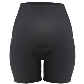 Women Maternity Shorts Seamless Pregnancy Underwear Shapewear Fitness Yoga Running Shorts High Waist Over The Belly Pants with Two Side Pockets (Option: PregnantShortsBLKS)