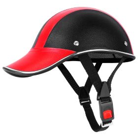 Safety Bicycle Helmet Adjustable Windproof Bike Helmet Sunshade Baseball Cap Anti-UV Cycling Motorcycle Hat Leather Helmet (Option: BicycleHelmetRed)