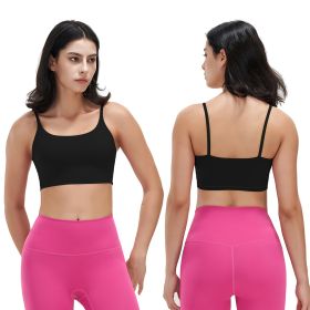 Women Strap Sport Bras Padded Strappy Crop Square Neck Low Impact Bras Sexy Fitness Tank Tops with Removable Pads Flat Straps for Gym Yoga Workout Run (Option: BraBlackXL)