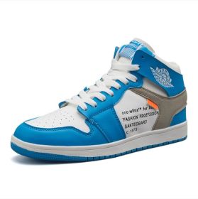 Autumn and winter new AJ high top board shoes trend all match student shoes men and women lovers sports casual shoes (Color: Blue, size: 44)