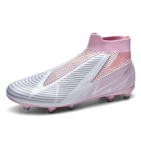 Men's and women's new football shoes youth students AG spikes high tops breathable lawn professional training shoes (Color: White powder (spike), size: 41)