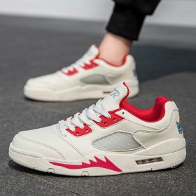 Summer explosion men's luminous AIR retro low-top fashion trend basketball shoes casual sports shoes (Color: Beige, size: 41)