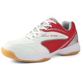 New wear resistant non-slip lightweight breathable men's and women's badminton shoes tennis shoes men's sports shoes (Color: White red, size: 38)