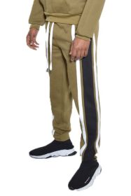 3 STRIPE COLOR BLOCK SWEAT PANTS (Color: OLIVE, size: 3XL)