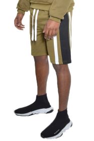 Weiv Mens Color Block Stripe Sweat Shorts (Color: OLIVE, size: M)
