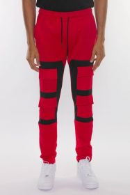COLOR BLOCK CARGO TRACK PANT (Color: RED BLACK, size: S)