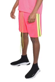 Side Stripe Tape Shorts (Color: Pink, size: 2XL)