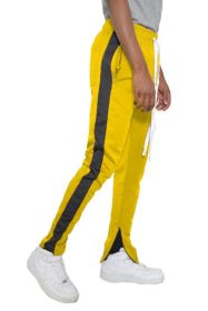 SLIM SKINNY STRIPE DESIGN TRACK PANT JOGGERS (Color: YELLOW BLACK, size: S)