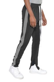 SLIM SKINNY STRIPE DESIGN TRACK PANT JOGGERS (Color: BLACK GREY, size: S)