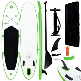 Inflatable Stand Up Paddleboard Set Green and White (Color: GREEN)