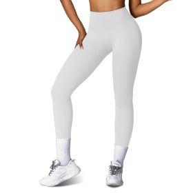 Women\'s High Waist Workout Leggings Tummy Control Compression Yoga Tight Pants Gym Pants Athletic Running Leggings with 25In Inseam No Front Seam (Option: LeggingsPearlGreyXL)